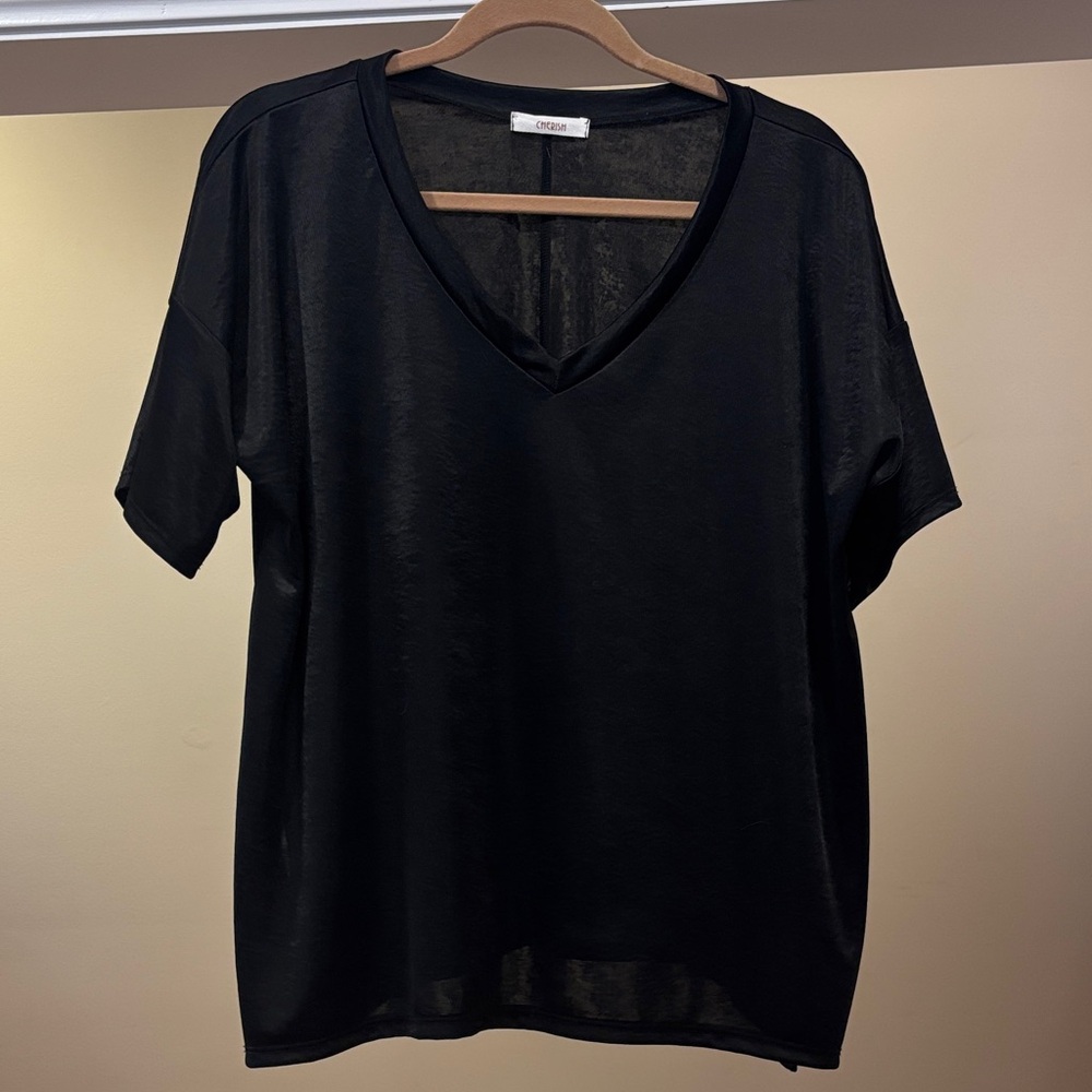 Cherish silky black v-neck blouse